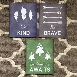 Inspirational Unframed Canvas Wall Art Set ~ Be Kind, Be Brave, Adventure Awaits